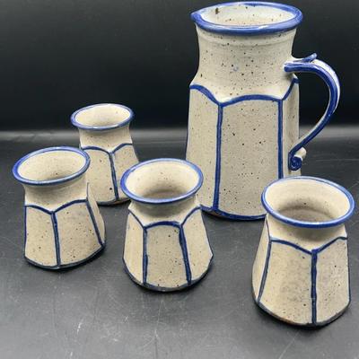 BJ1004 Handmade Stoneware Pottery Pitcher & Tumblers
