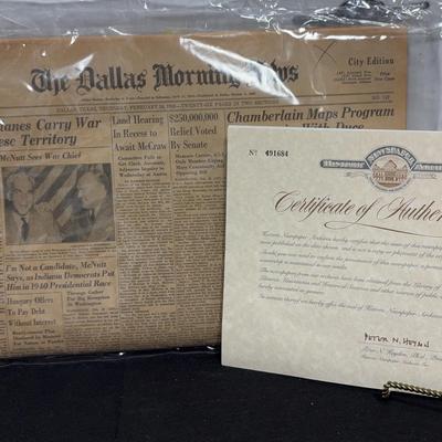 BJ1137 Authentic 1938 Dallas Morning News