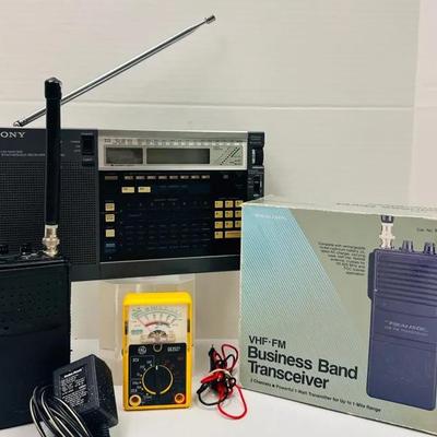 “Realistic” Transceiver, “GE” Analog Multimeter and a “Sony” Radio