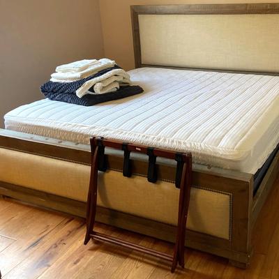 Upholstered King Bed Frame, Suitcase Rack And King Comforter