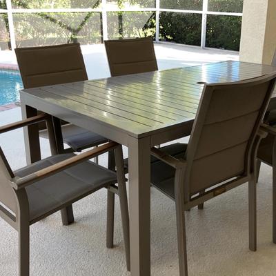 Fifth & Shore Rectangular Metal Patio Table, 6 Chairs, and  Sunbrella Chaise Lounger 