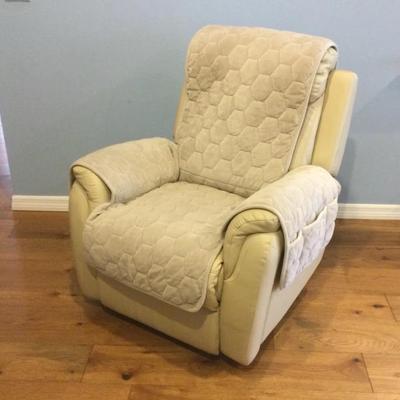 Biege Cream Leather Electric Recliner And Recliner Cover
