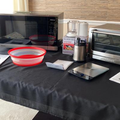 Small Kitchen Appliances- Panasonic Microwave,Cuisinart Toaster Oven, and Black and Decker Food Proc