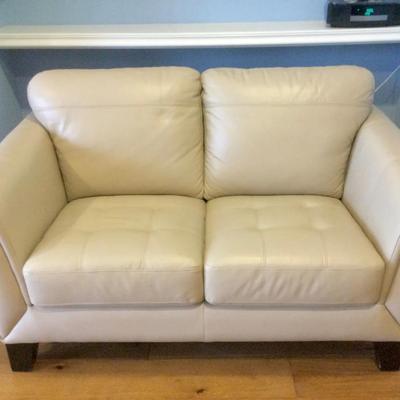 Beige Cream Leather Loveseat Sofa