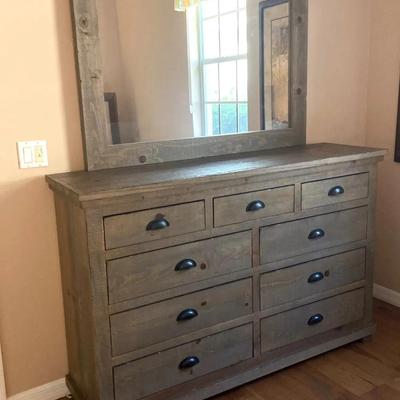 Weathered Wood Dresser With Mirror
