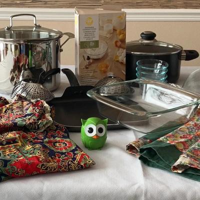 Assorted Baking and Cooking Accessories- Aprons, Pots, Pan, Utensils, and More