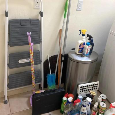 Large Cleaning Lot/Step Trash Can, Step Ladder, Tools And More…