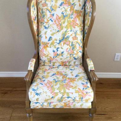 Floral Cushioned Chair With Plaited Wooden Frame