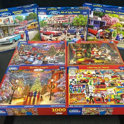 [USED] Collection of Jigsaw Puzzles - White Mountain Christmas, Collage, Cars, Vintage & Classics