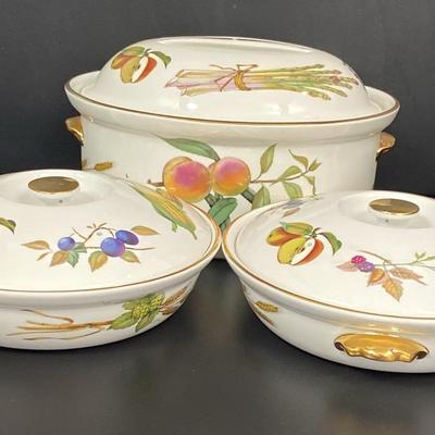 Royal Worcester Evesham Gold Large and Two Smaller Casserole Dishes