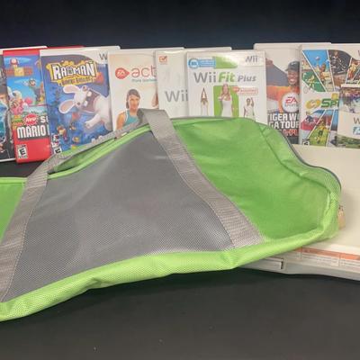 Wii Lot - Wii Fit Plus Balance Board w/ Bag, Super Mario Bros, Rayman Raving Rabbids, EA Sports, HP