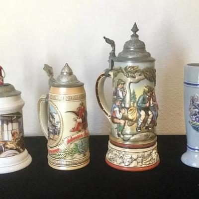 Budweiser Beer Stein, Texaco Beer Stein, Beer Stein, And Gerz Pilscher Stein
