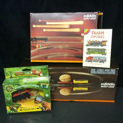 Marklin Mini-Club 8165 Train Set and 8192 Extension Set + Rainforest Express Set And Stickers