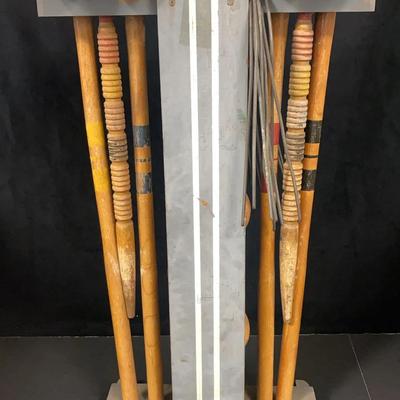 Vintage CROQUET SET - WOODEN Stand, Four Balls, Four Hardwood Mallets