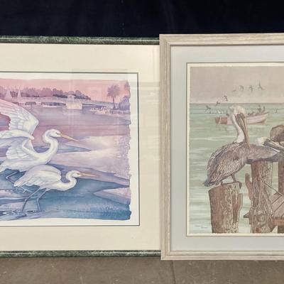Paul Brent Print “Egrets At Tarpon Dock” And Christopher Griffiths Print “Brown Pelicans”