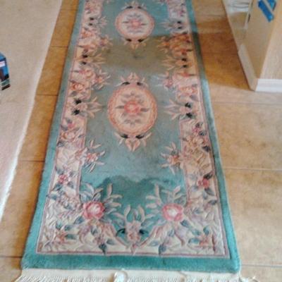 Eastern Oriental Runner Rug, 95.5 x 29.5 Inches, Floral Design with Fringe