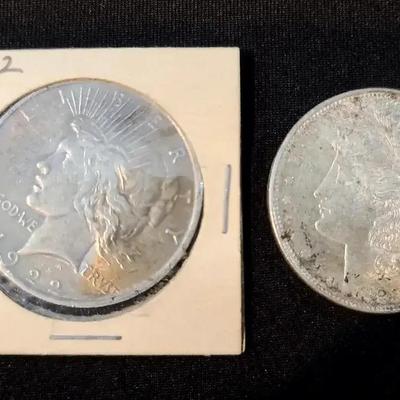 1921 Peace Dollar & 1922 Morgan Dollar Pair