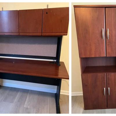 Bush Business Furniture Desk with Overhead Storage & Matching Cupboard