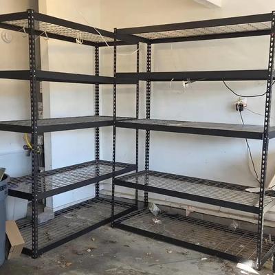 Heavy-Duty Black Metal Wire Shelving Units with Mounted Light