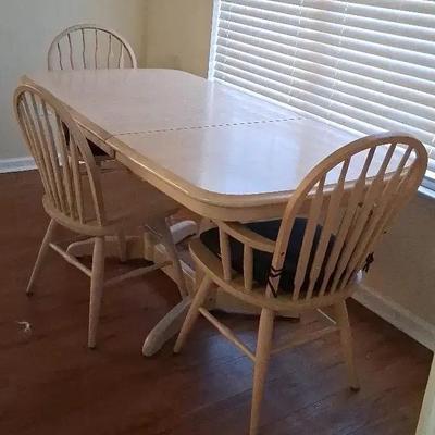 Cream Painted Wood Dining Table with Three Chairs
