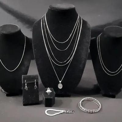 Sterling Silver Jewelry Collection, featuring Layered Necklaces, Earrings, Bracelets & Ring