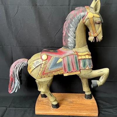 Hand-Carved & Hand-Painted Ornate Wooden Horse Sculpture