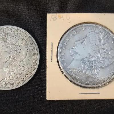 1884 & 1890 Morgan Silver Dollar Pair