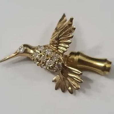 14K Diamond Hummingbird Pin