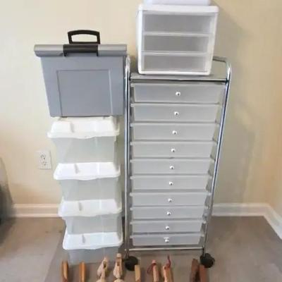 Rolling Paper Sorter Cart with Storage Bins, File Box & Wooden Shoe Stretchers