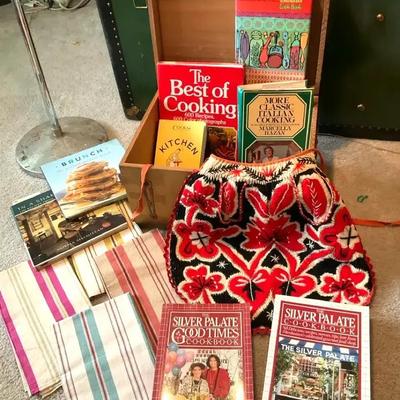 Cooking baking books, apron & hand towels