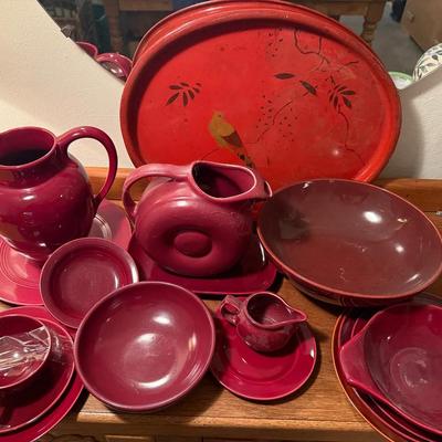 Maroon burgundy pottery pieces