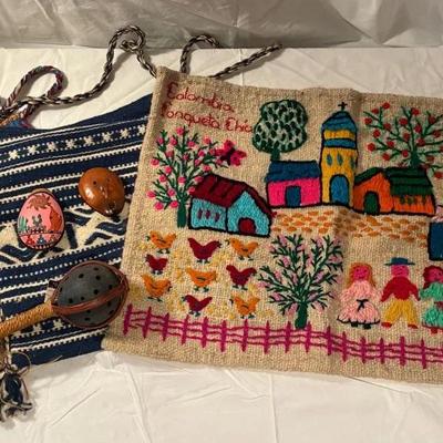 Columbia wool wall art and peruvian clay flutes