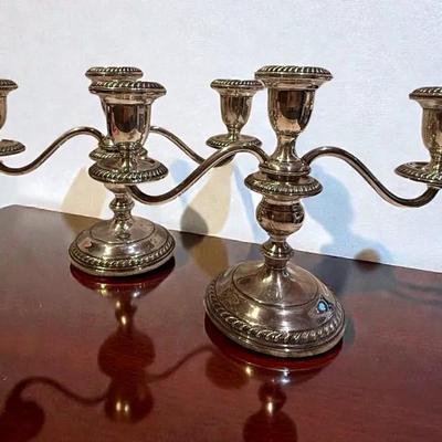 Pair of gorham sterling three light candelabras
