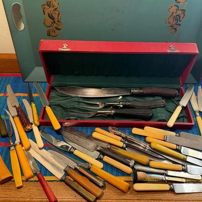 Vintage knives serving sets & tray