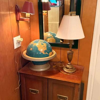 Small storage cabinet mirror, glove & lighting