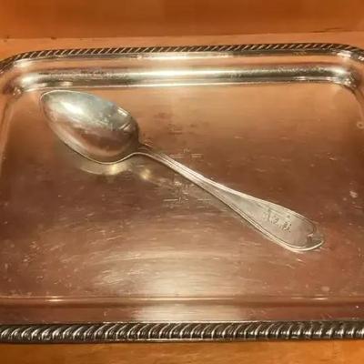 Tiffany co serving spoon stamped p*s & us navy serving tray