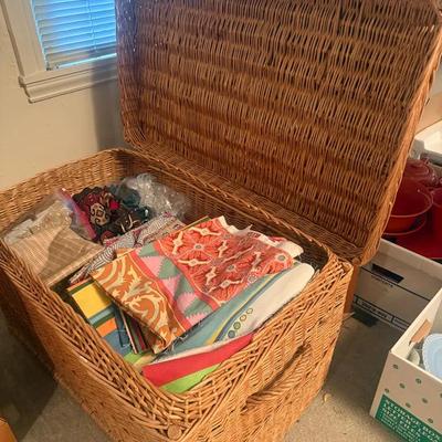 Fabric filled vintage french style natural wicker chest