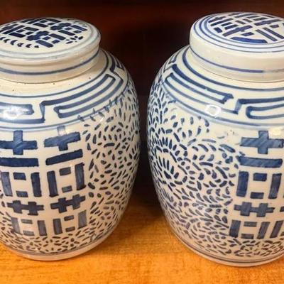 Pair of large double happiness ginger jars
