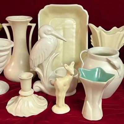Vintage porcelain vases wall pockets, candle holders & such