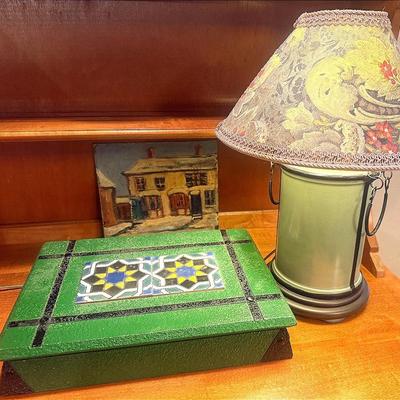 Decorative tiled box orihinal small painting& ceramic stage style lamp