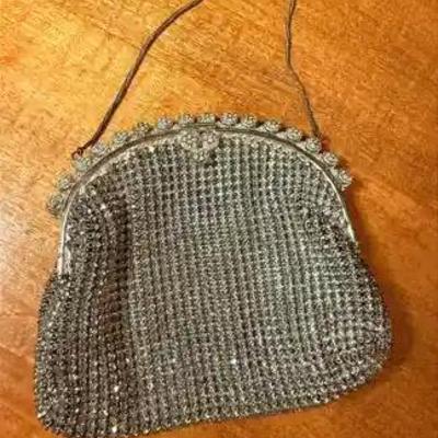 Vintage art deco prong rhinestone evening purse