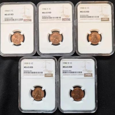 5 Lincoln Wheat Coins