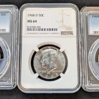 3 Graded Silver Kennedy Halves