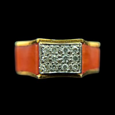 18K Two Tone Gold Diamond & Coral Ring, NAGL #1226096