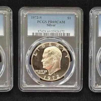 3 PCGS Silver Proof Eisenhower Dollars