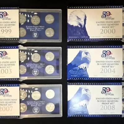 6 US Mint Quarter Statehood Sets Proof 1999-2008, All Original