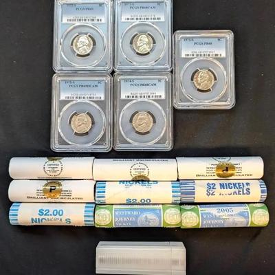 10 Uncirculated Jefferson Nickel Rolls (2003-2006) & 5 PCGS Graded Nickels