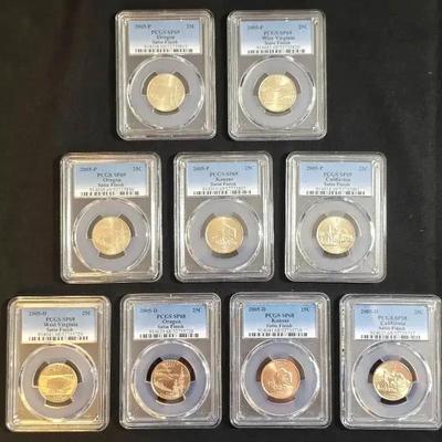 9 PCGS Graded 2005 P/D Satin Finish Statehood Quarters