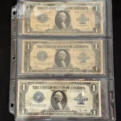 3 1923 Large US Note Silver Certificates