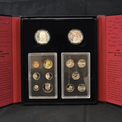 2005 Legacy US Mint Set with 2 Silver Commemoratives, US Marines & Marshall Silver Proofs